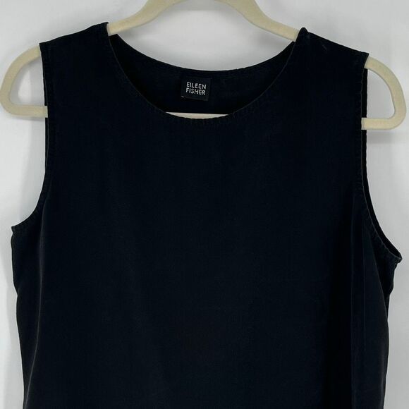 EILEEN FISHER Women’s Silk Tank Top Size M Black Sleeveless Minimalist Basic - Picture 2 of 7
